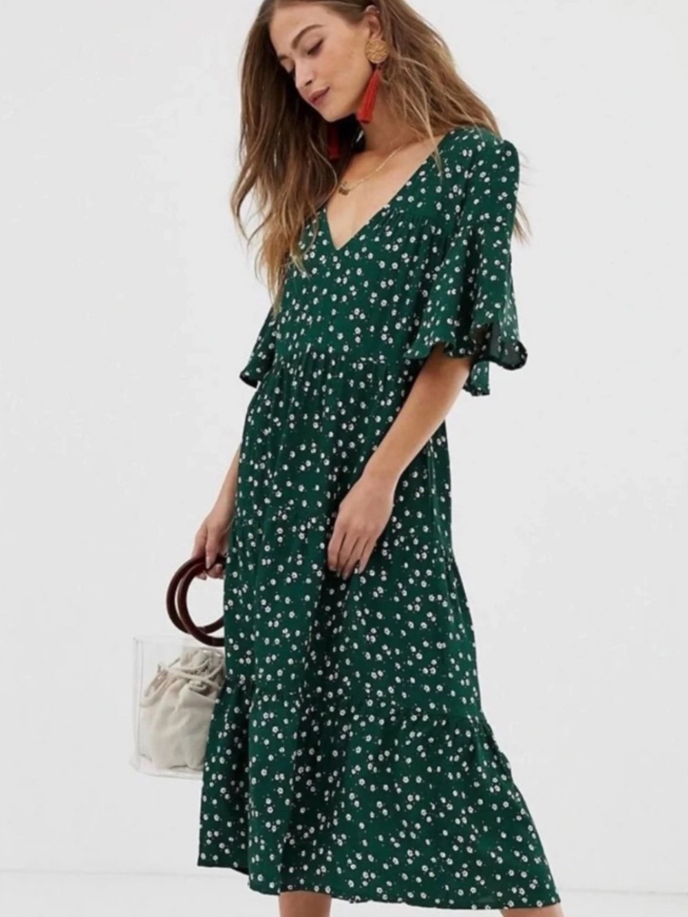 DAMAGED Faithfull the Brand Green Melia Floral Midi Dress XL